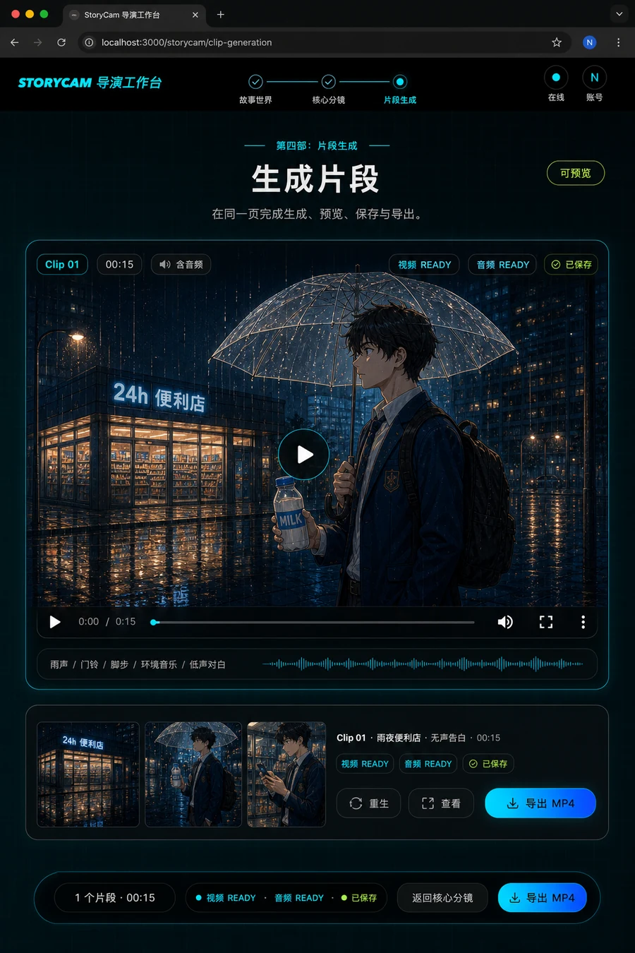 StoryCam Clip Generation 产品原型图